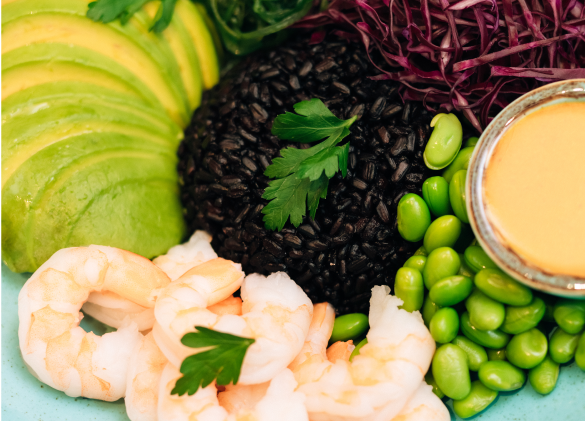 meal plan prawns avocado and black rice